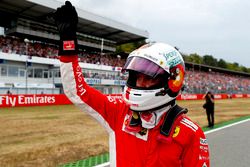 Sebastian Vettel, Ferrari, celebrates his pole position