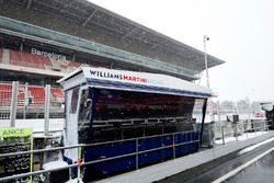 Williams pit wall gantry as snow stops testing on day three