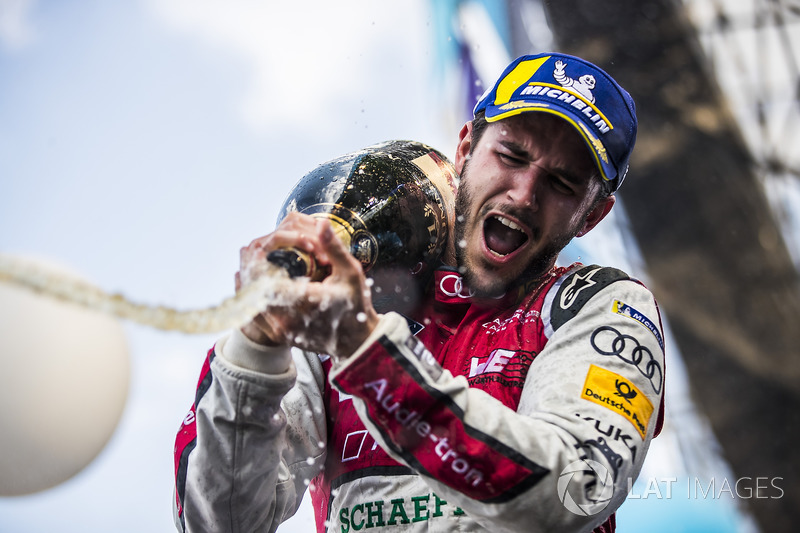 Daniel Abt, Audi Sport ABT Schaeffler, sprays the champagne after winning the race