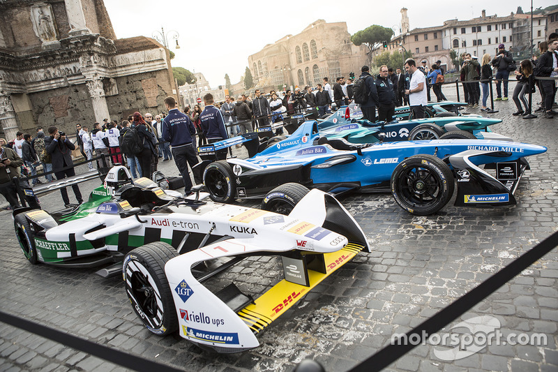 Formula E cars on display in Rome