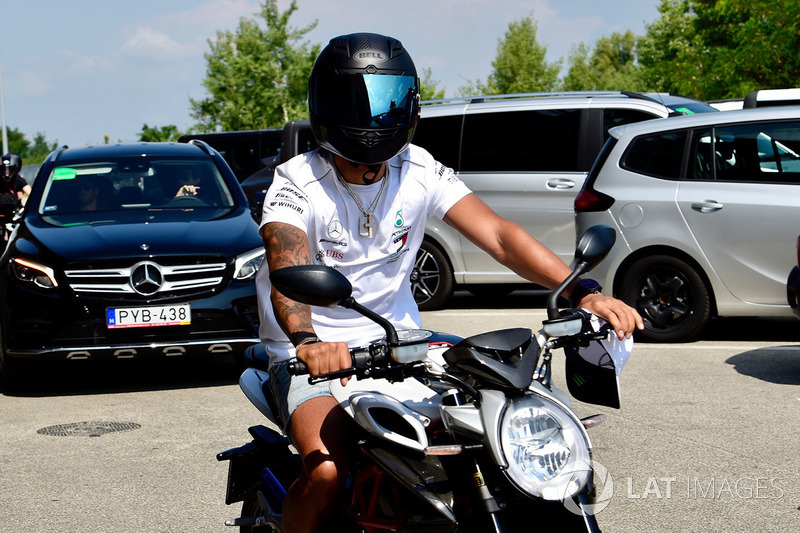 Lewis Hamilton, Mercedes-AMG F1 on his MV Agusta motorbike