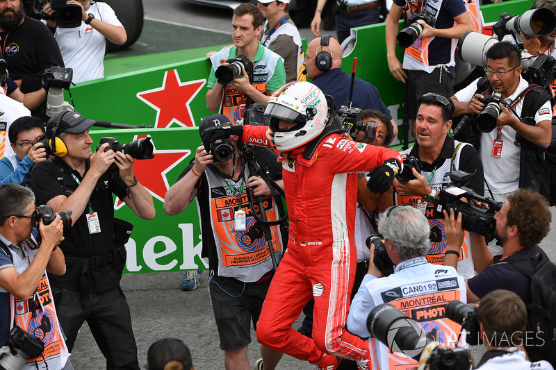 Race winner Sebastian Vettel, Ferrari celebrates in parc ferme