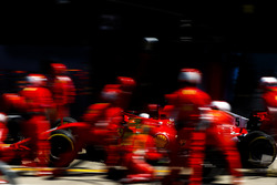 Sebastian Vettel, Ferrari SF71H, makes a pit stop