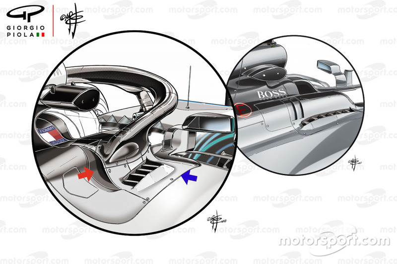 Ventiladores extra Mercedes W09, 2018 vs 2017