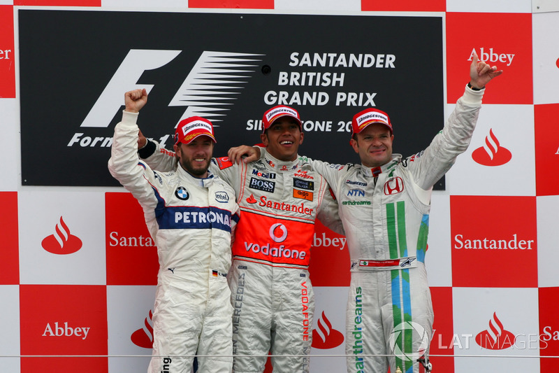 Podium: 1. Lewis Hamilton, McLaren; 2. Nick Heidfeld, BMW Sauber; 3. Rubens Barrichello, Honda