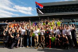 Jonathan Wheatley, Team Manager, Red Bull Racing, Dietrich Mateschitz, Co-Founder and CEO, Red Bull GmbH, Christian Horner, Team Principal, Red Bull Racing, Helmut Markko, Consultant, Red Bull Racing, Max Verstappen, Red Bull Racing, 1st position, and the Red Bull team celebrate victory