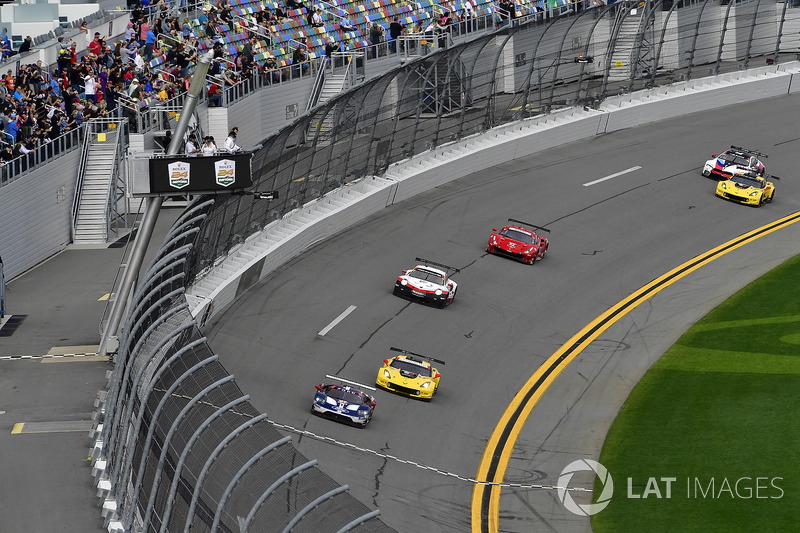 #67 Chip Ganassi Racing Ford GT, GTLM: Ryan Briscoe, Richard Westbrook, Scott Dixon, #3 Corvette Racing Chevrolet Corvette C7.R, GTLM: Antonio Garcia, Jan Magnussen, Mike Rockenfeller, #911 Porsche Team North America Porsche 911 RSR, GTLM: Patrick Pilet, N