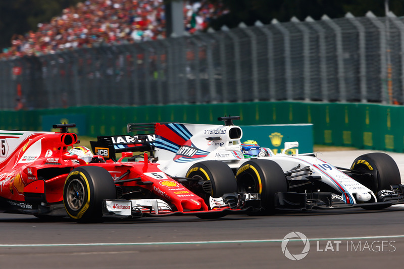 Sebastian Vettel, Ferrari SF70H, Felipe Massa, Williams FW40, battle for position