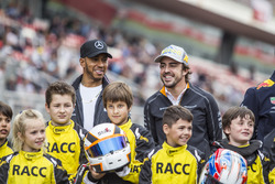 Lewis Hamilton, Mercedes-AMG F1 and Fernando Alonso, McLaren with the RACC Cadet Karters