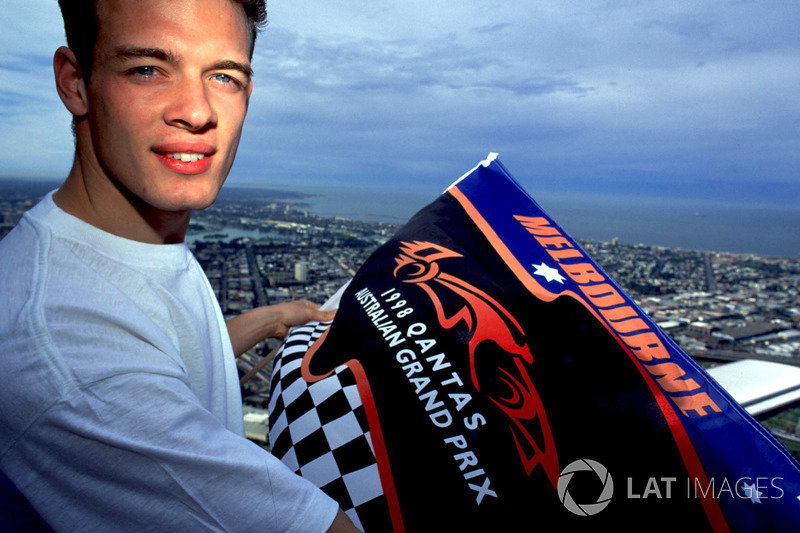 Alexander Wurz, Benetton stands at the top of the Rialto Tower in Melbourne.