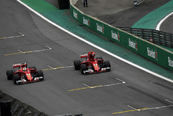 Sebastian Vettel, Ferrari SF70H and Kimi Raikkonen, Ferrari SF70H arrive to celebrate in parc ferme