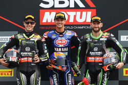 Podio: il secondo classificato Jonathan Rea, Kawasaki Racing, il vincitore della gara Michael van der Mark, Pata Yamaha, il terzo classificatoTom Sykes, Kawasaki Racing