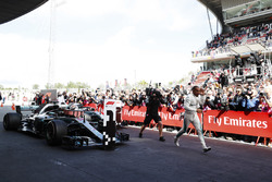 Lewis Hamilton, Mercedes AMG F1 W09, celebrates victory in parc ferme