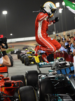 Race winner Sebastian Vettel, Ferrari celebrates in parc ferme