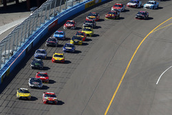 Re start action, Kyle Busch, Joe Gibbs Racing Toyota leads