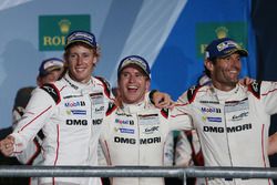 Podium: race winners Timo Bernhard, Mark Webber, Brendon Hartley, Porsche Team