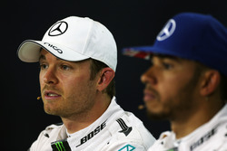 Nico Rosberg Mercedes AMG F1 and team mate Lewis Hamilton Mercedes AMG F1 in the FIA Press Conference