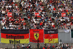 Fans in the grandstand and banners for Sebastian Vettel, Ferrari
