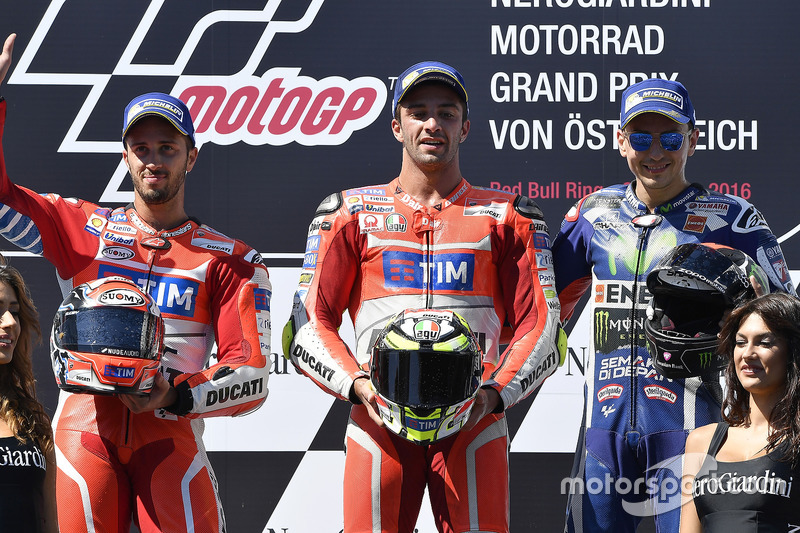 Podium: second place Andrea Dovizioso, Ducati Team, race winner Andrea Iannone, Ducati Team, third place Jorge Lorenzo, Yamaha Factory Racing