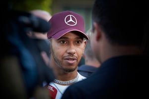 Lewis Hamilton, Mercedes AMG F1, talks to reporters