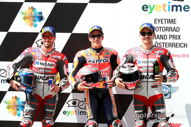 Start terdepan: 1. Marc Marquez, Repsol Honda Team, 2. Andrea Dovizioso, Ducati Team, 3. Jorge Lorenzo, Ducati Team