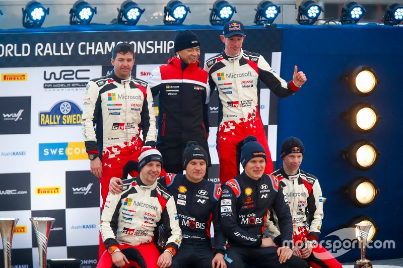 Podio: Winner Elfyn Evans, Scott Martin, Toyota Gazoo Racing WRT Toyota Yaris WRC, Ott Tänak, Martin Järveoja, Hyundai Motorsport Hyundai i20 Coupe WRC, Kalle Rovanperä, Jonne Halttunen, Toyota Gazoo Racing WRT Toyota Yaris WRC