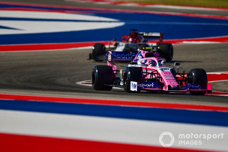 Lance Stroll, Racing Point RP19, leads Kimi Raikkonen, Alfa Romeo Racing C38