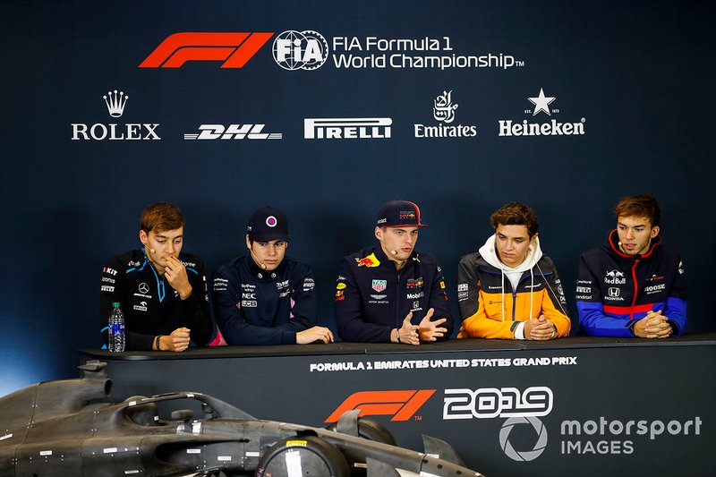 Press conference, George Russell, Williams Racing, Lance Stroll, Racing Point, Max Verstappen, Red Bull Racing, Lando Norris, McLaren and Pierre Gasly, Toro Rosso
