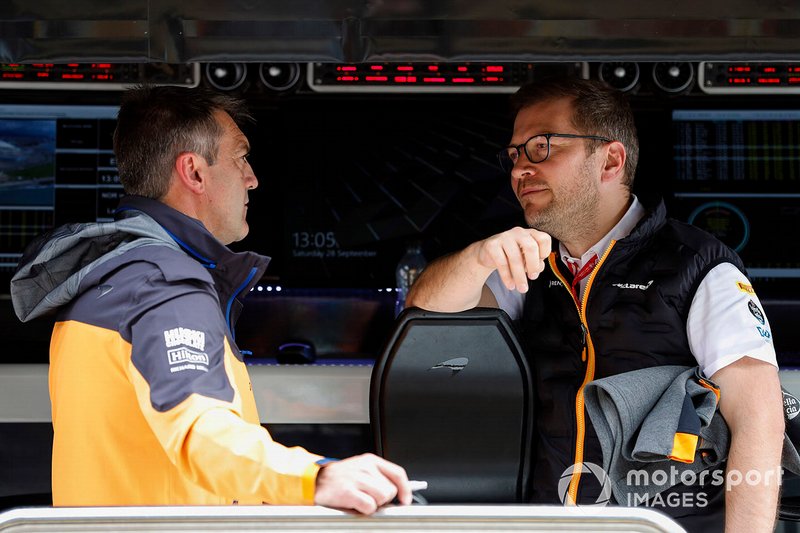 Paul James, Team Manager, McLaren, and Andreas Seidl, Team Principal, McLaren