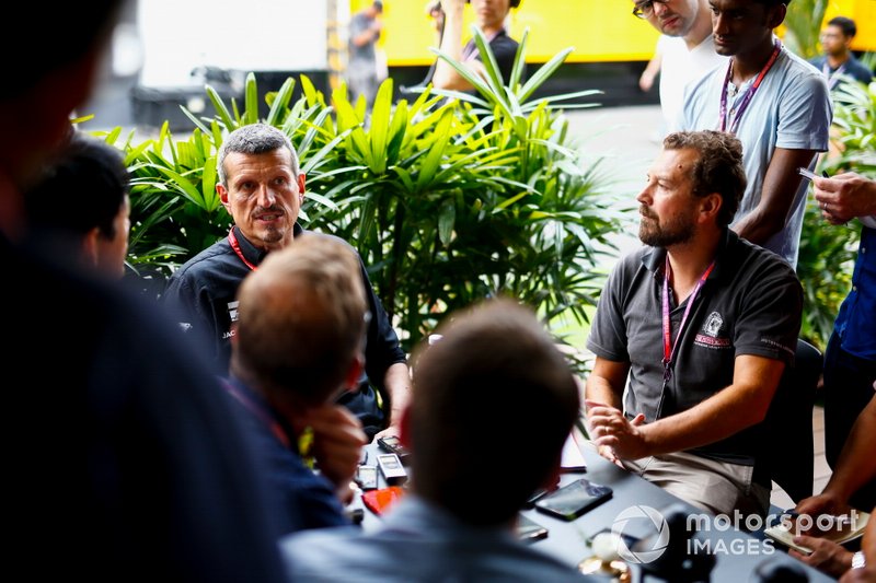 Guenther Steiner, Team Principal, Haas F1 Team speaks to the media