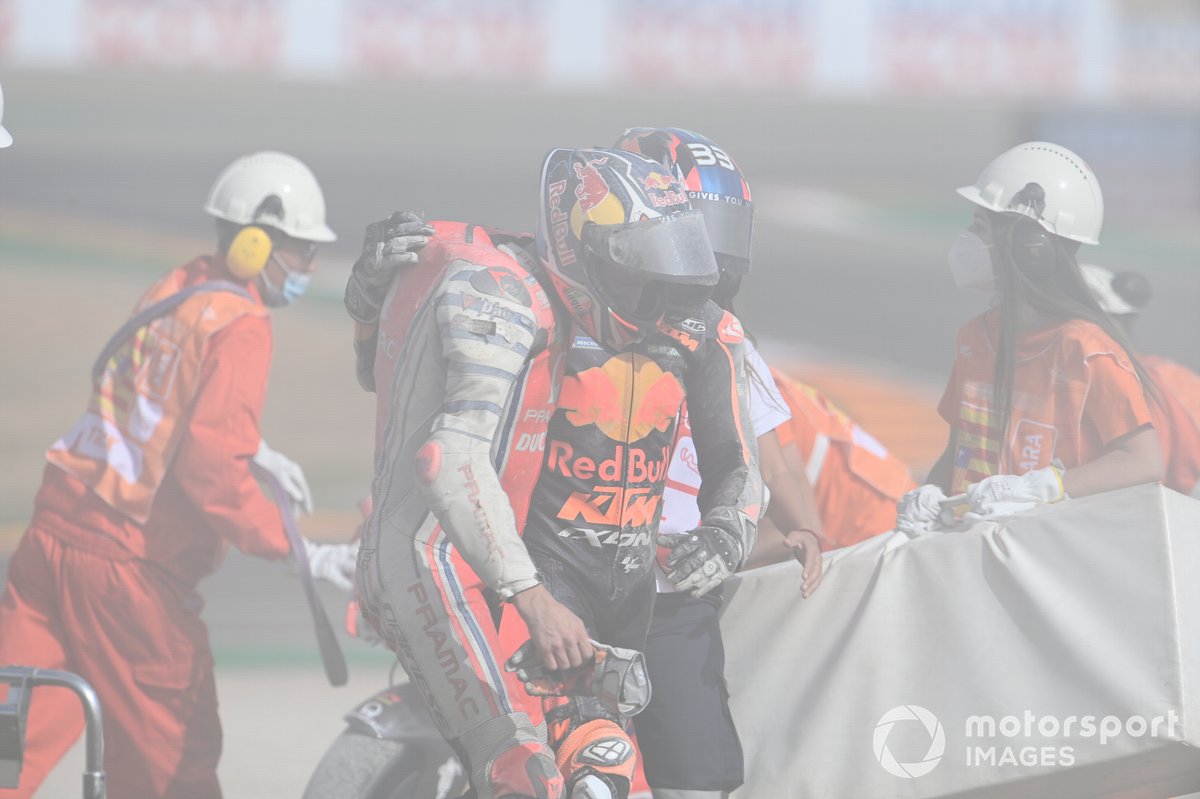 Caída de Jack Miller, Pramac Racing y Brad Binder, Red Bull KTM Factory Racing