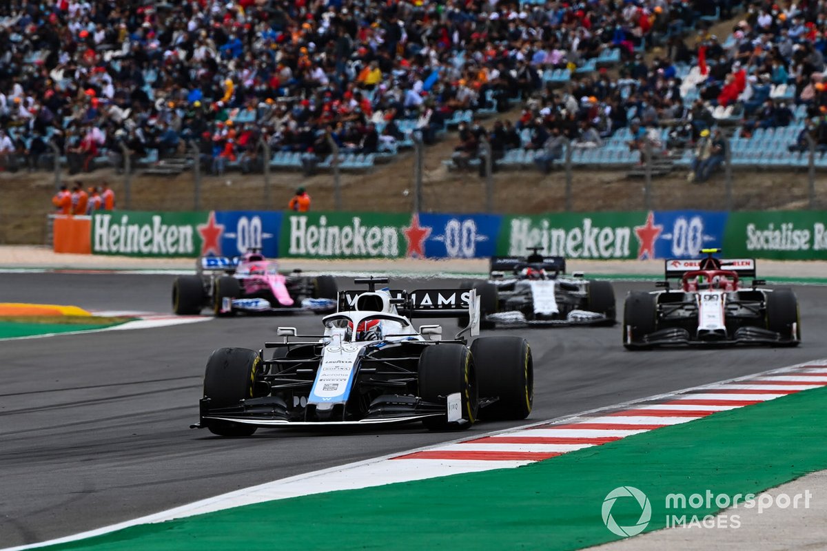 George Russell, Williams FW43, Antonio Giovinazzi, Alfa Romeo Racing C39, Daniil Kvyat, AlphaTauri AT01, and Sergio Perez, Racing Point RP20