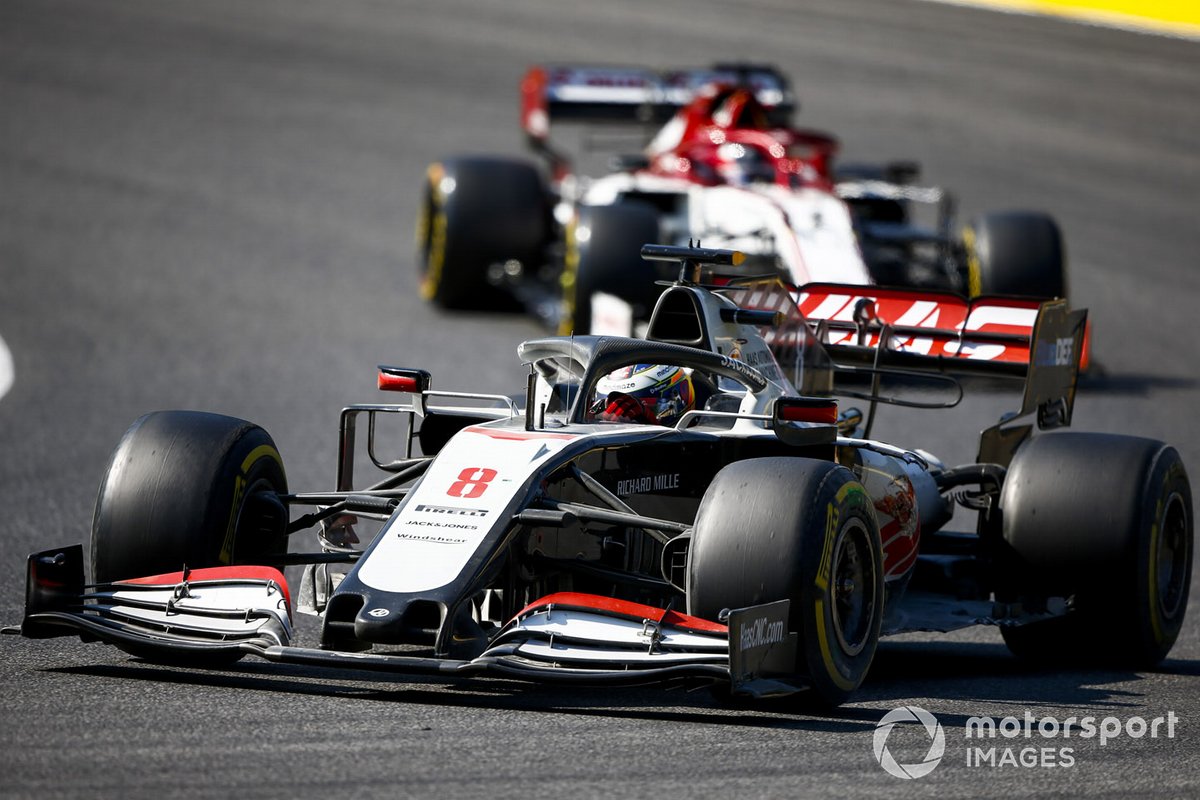 Romain Grosjean, Haas VF-20, Kimi Raikkonen, Alfa Romeo Racing C39