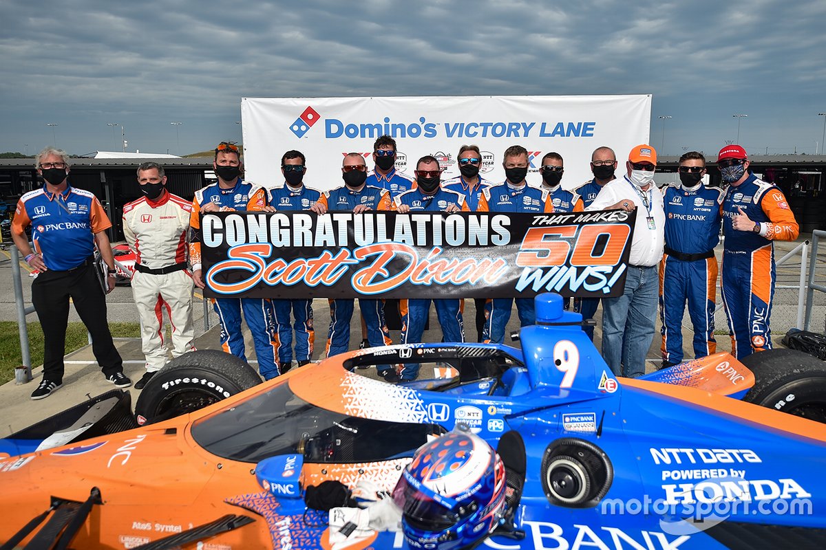 Scott Dixon, Chip Ganassi Racing Honda celebra la marca de 50 victorias en IndyCar