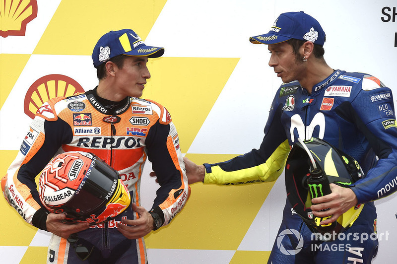 Pole sitter Marc Marquez, Repsol Honda Team, third place Valentino Rossi, Yamaha Factory Racing