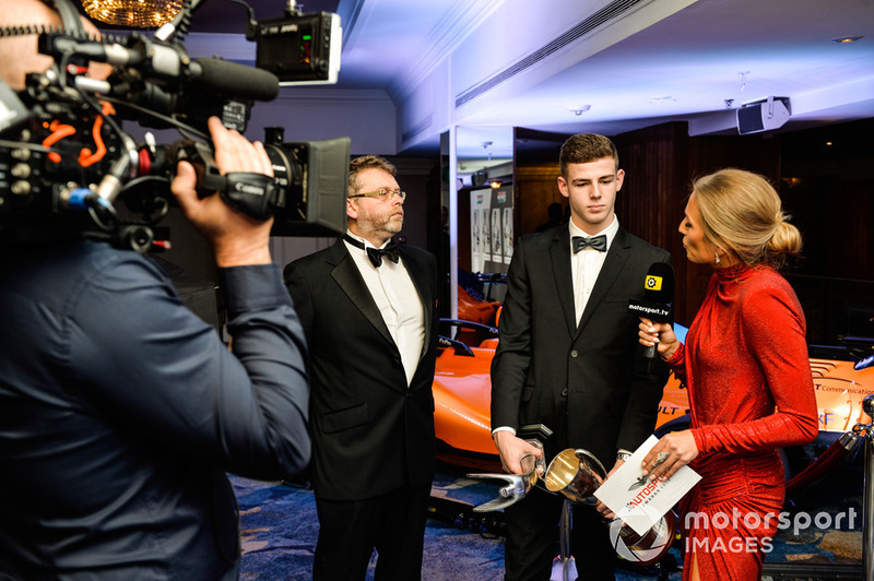 McLaren Autosport BRDC Award winner Tom Gamble being interviewed by Julia Piquet