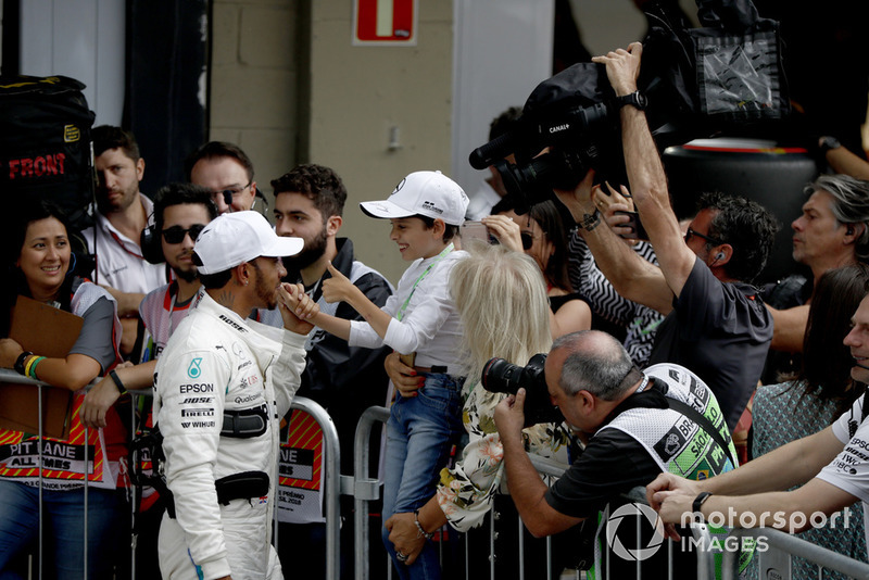Lewis Hamilton, Mercedes AMG F1, celebrates after securing pole