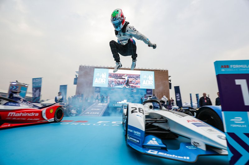 Antonio Felix da Costa, BMW I Andretti Motorsports leaps off his car in celebration of his victory