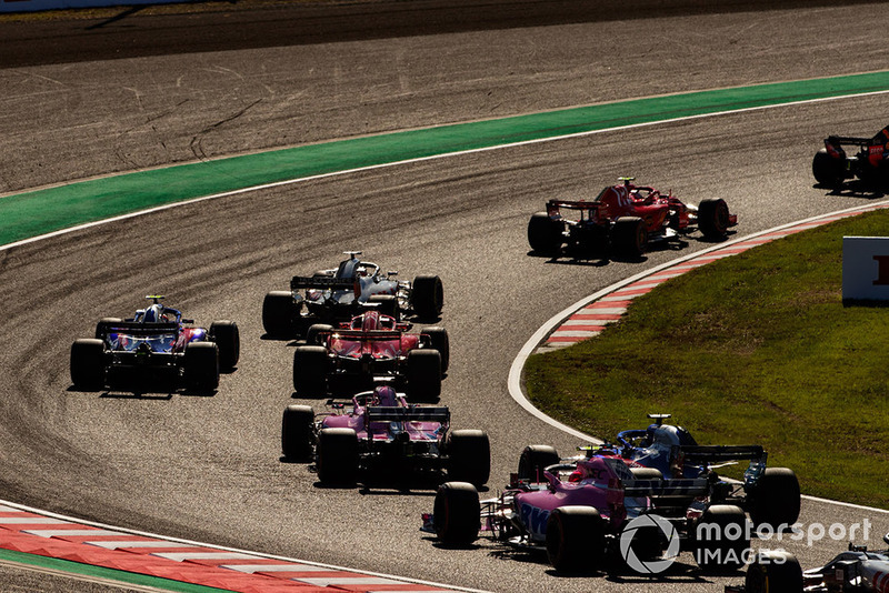 Max Verstappen, Red Bull Racing RB14, Kimi Raikkonen, Ferrari SF71H, Romain Grosjean, Haas F1 Team VF-18, Sebastian Vettel, Ferrari SF71H, Pierre Gasly, Scuderia Toro Rosso STR13, y Brendon Hartley, Toro Rosso STR13.