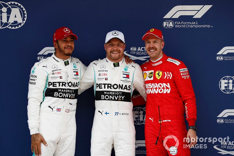 Polesitter Valtteri Bottas, Mercedes AMG F1, second Lewis Hamilton, Mercedes AMG F1, third Sebastian Vettel, Ferrari