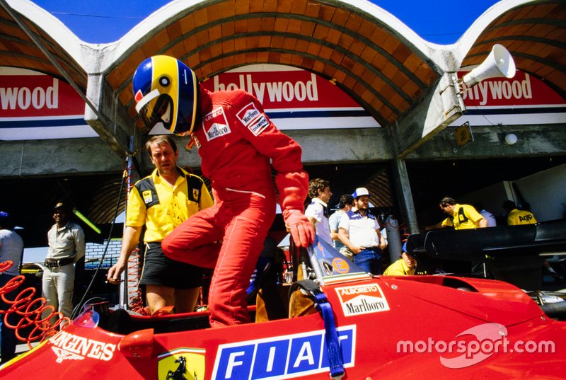 Michele Alboreto gets into his Ferrari 126C4