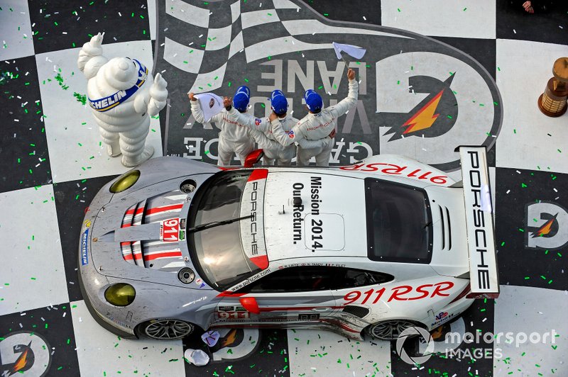 GTLM class winner in Victory Lane. #911, Porsche, 911 RSR, GTLM, Nick Tandy, Richard Lietz, Patrick Pilet