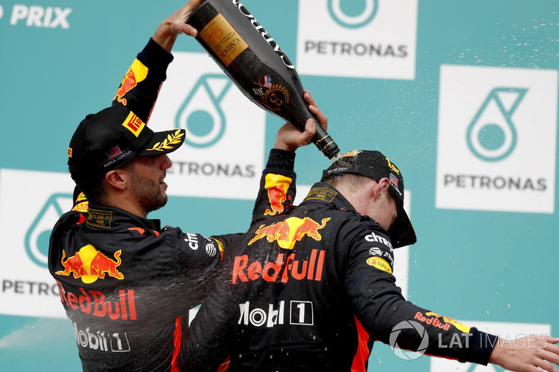 Подиум: победитель Макс Ферстаппен, третье место – Даниэль Риккардо, Red Bull Racing