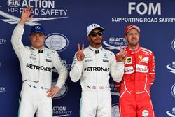 Pole sitter Lewis Hamilton, Mercedes AMG F1, second place Valtteri Bottas, Mercedes AMG F1, third place Sebastian Vettel, Ferrari