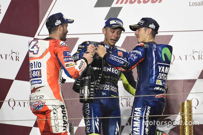 Podio: Maverick Viñales, Yamaha Factory Racing, Andrea Dovizioso, Ducati Team, Valentino Rossi, Yamaha Factory Racing