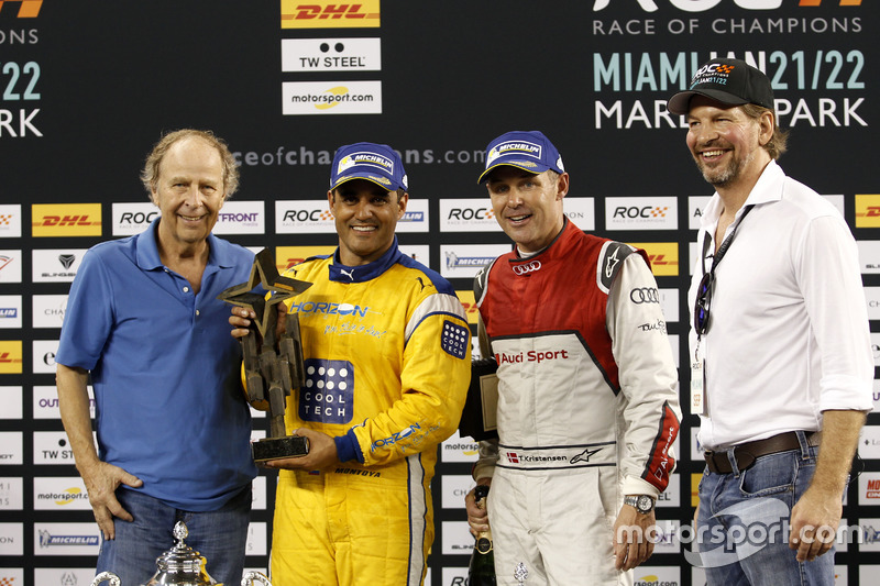 Podio: Ganador Juan Pablo Montoya, segundo Tom Kristensen y Fredrik Johnsson, RoC