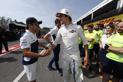 Felipe Massa, Williams, congratulates Lance Stroll, Williams, on his first points