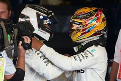 Lewis Hamilton, Mercedes AMG F1, congratulates Race winner Valtteri Bottas, Mercedes AMG F1