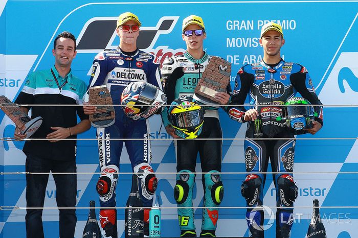 Podium: ganador, Joan Mir, Leopard Racing, segundo, Fabio Di Giannantonio, Del Conca Gresini Racing Moto3, tercero, Enea Bastianini, Estrella Galicia 0,0