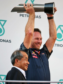 Christian Horner, Red Bull Racing Team Principal celebrates on the podium